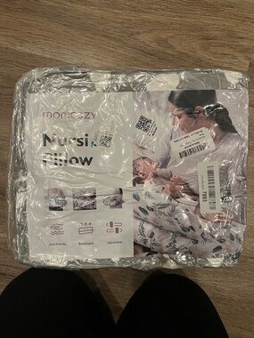 Momecozy Nursing Pillow in Gray with White clouds.